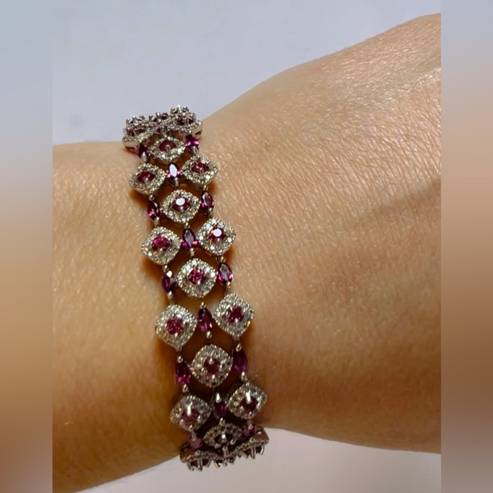 BUG1 6.9CT Natural Umbalite Garnet/Purple Garnet Bracelet Rhodium platedoverS925